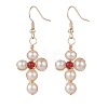 Natural Shell & Red Agate Braided Cross Dangle Earrings EJEW-JE04954-04-1