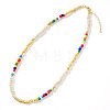 Rainbow Fashion Glass Pearl Bead Necklace Handmade Mixed Color Rice Beads Women. AP1296-3-1