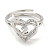 Heart with Letter Rack Plating Brass Micro Pave Clear Cubic Zirconia Adjustable Rings for Women RJEW-I105-01P-Z-2