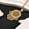 304 Stainless Steel Hollow Religion Hamsa Hand Pendant Necklaces NJEW-M086-01G-5