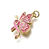 October Breast Cancer Pink Awareness Ribbon Brass Enamel Pendants KK-G525-10G-07-2