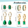 4 Pairs 4 Style Green Cubic Zirconia Teardrop Dangle Leverback Earrings & Rectangle Stud Earring & Hoop Earrings EJEW-AN0001-91-2