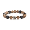 Gemstone & Alloy Buddhist Head & Wood Beaded Stretch Bracelet for Women BJEW-JB09151-2