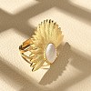 Flower 304 Stainless Steel White Shell Finger Rings for Women RJEW-G346-11G-02-2