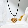 Natural Picture Jasper Heart Pendant Black Cord Necklaces NI9317-15-1