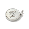 Brass Pave Natural Shell Flat Round with Letter Charms KK-Z115-13P-M-2