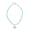 Ocean Natural Shell Copper Wire Wrapped Flower Shell Pendant Faceted Rondelle Glass and Round Shell Pearl Beaded Necklaces NJEW-TA00222-4