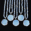 Opalite 4.5mm Round Beaded Flower Pendant Necklaces NJEW-T016-04A-2