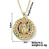 Brass Pave Cubic zirconia Flat Round with Virgin Mary Pendant Necklaces MI1997-2-1