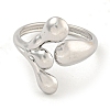 Non-Tarnish 304 Stainless Steel Leaf Open Cuff Ring for Women RJEW-A043-13P-2