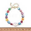 Dyed Natural Shell Nuggets & Shell Pearl Beaded Bracelets BJEW-JB14208-4