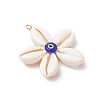 Natural Cowrie Shell with Handmade Blue Evil Eye Lampwork Pendants PALLOY-TA00274-4