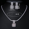 Square Brass Micro Pave Clear Cubic Zirconia Pendant Necklaces & Stud Dangle Earrings Sets FS-WG98D1F-01-5