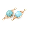 Natural Turquoise Faceted Cube Links Connector Charms with Copper Herringbone Wire-Wrapped KK-Z152-06G-01B-2