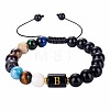 10MM Natural Black Obsidian Alphabet Beaded Braided Bracelets TO2319-2-1