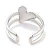304 Stainless Steel Heart Open Cuff Rings for Women RJEW-K273-11P-3