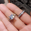 2Pcs 2 Styles Brass Micro Pave Clear Cubic Zirconia Finger Rings for Women WGF1148-01-5