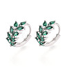 Brass Micro Pave Cubic Zirconia Leaf Hoop Earrings EJEW-T048-41C-P-1