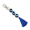 Resin Evil Eye Round Bead & Polyester Tassel Pendant Decorations HJEW-JM04165-03-5