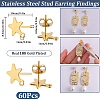 60Pcs 304 Stainless Steel Stud Earring Findings STAS-SC0021-31G-2