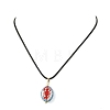 Handmade Porcelain Oval with Lobster Pendant Black Waxed Cord Necklaces NJEW-JN06564-2