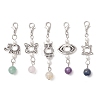 Alloy & Natural Amethyst & Natural Madagascar Rose Quartz & Shell Pearl & Natural Green Aventurine Pendant Decorations HJEW-JM04578-1