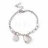 Non-Tarnish Heart & Flat Round Stainless Steel Charm Bracelet for Women STAS-P304-30P-1