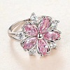 Plum Blossom Brass Pave Cubic Zirconia Finger Rings for Women FS-WG857C0-03-4