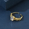 Brass Pave Clear Single Cubic Zirconia Cuff Open Rings RJEW-H268-01G-3