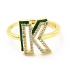 Mixed Color Enamel Initial Letter Adjustable Ring with Clear Cubic Zirconia RJEW-P045-01G-K-2