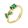 Flower Brass Glass Adjustable Finger Rings GL-CBA18A7-01G-02-4