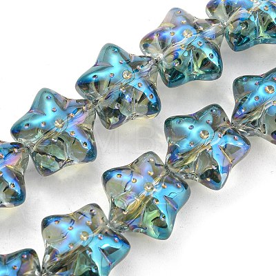 Half Rainbow Plated Electroplate Transparent Glass Beads Strands EGLA-G037-07A-HR04-1