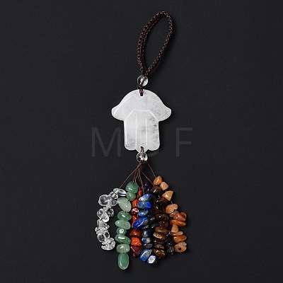 Hamsa Hand/Hand of Miriam Natural Quartz Crystal Pendant Decorations HJEW-R127-02B-1