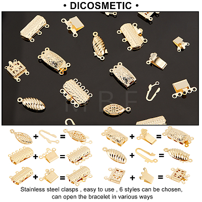 30 Sets 6 Styles 304 Stainless Steel Box Clasps STAS-DC0009-61-1