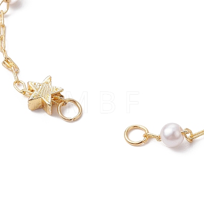 Brass Star & ABS Imitation Pearl Beaded Chain Bracelet Making AJEW-JB01150-38-1