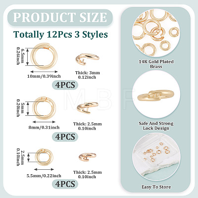 12Pcs 3 Styles Brass Open Jump Rings KK-TA0008-82G-1