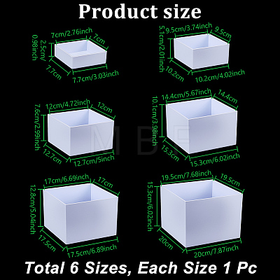 6Pcs 6 Sizes Square Acrylic Packing Box Sets CON-WH0110-302-1