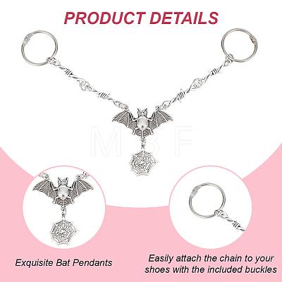 ANATTASOUL 2Pcs Bat with Spider Web Alloy Shoe Charms Chains FIND-AN0001-05-1