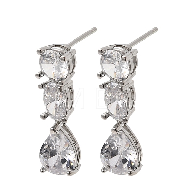 Teardrop Brass Micro Pave Clear Cubic Zirconia Dangle Stud Earrings EJEW-H180-14P-1