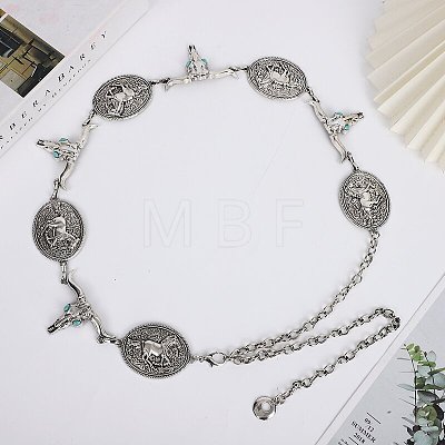 Bohemian Cattle Head & Oval with Horse Pattern Alloy Link Chain Belts for Women FS-WG66674-02-1