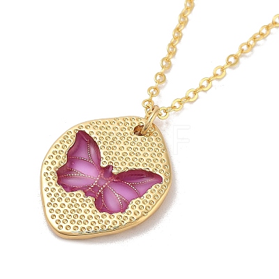 Brass Enamel Cable Chain Butterfly Pendant Necklaces NJEW-K379-01G-02-1