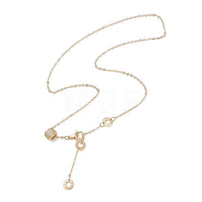 Brass Micro Pave Clear Cubic Zirconia Column Bead and Love Disc Pendant Cable Chain Necklaces NJEW-JN05768-1