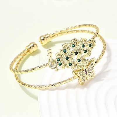 Brass Micro Pave Cubic Zirconia Cuff Bangles BJEW-F526-05G-1