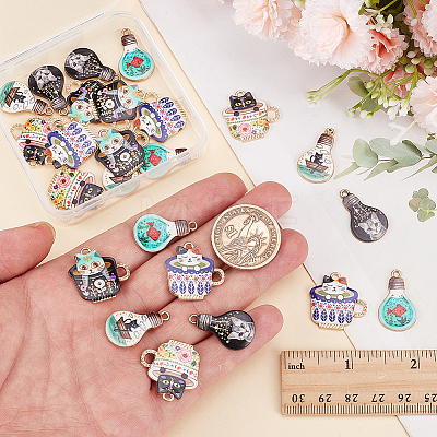 24Pcs 6 Styles Printed Alloy Pendants Sets FIND-AR0005-88-1