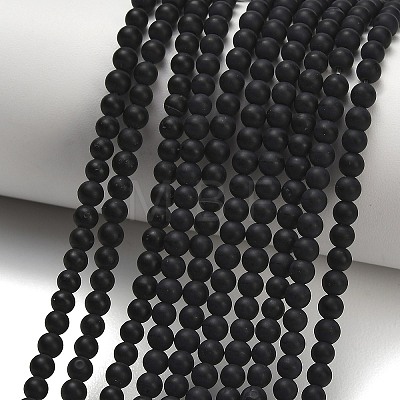 Frosted Natural Black Agate(Dyed & Heated) Beads Strands G-C289-B04-4mm-1