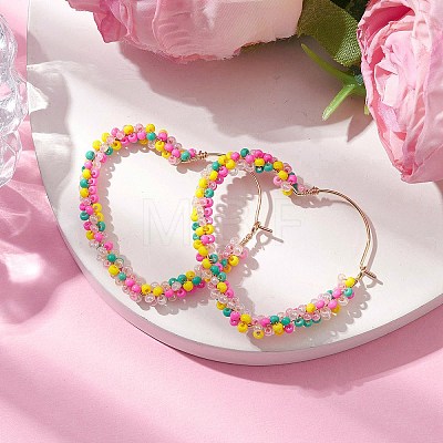 Colorful Glass Seed Beads Hoop Earrings EJEW-MZ00150-1