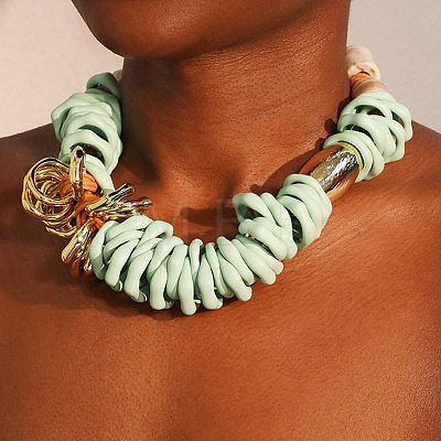 Acrylic and CCB Plastic Ring Beaded Waxed Cord Necklaces for Women FS-WG50C40-01-1