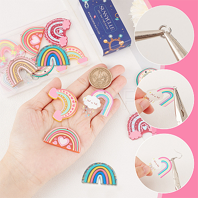 16Pcs 8 Styles Rainbow Acrylic Charm Dangle Earring Making Kits DIY-SC0021-37-1