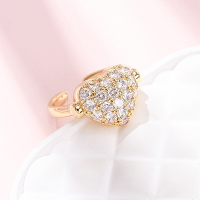 Brass Micro Pave Cubic Zirconia Cuff Open Rings RJEW-C153-02G-1