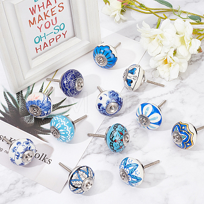 6Pcs 3 Styles Printing Porcelain Drawer Knobs FIND-GA0001-29C-1